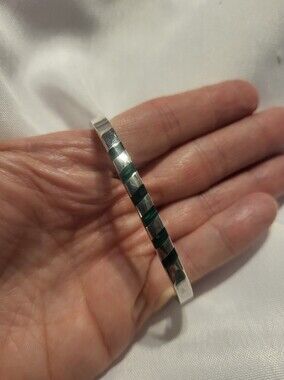 Taxco Sterling Silver Malachite Bangle Bracelet 6.25in No Scrap 18.8g Southwest